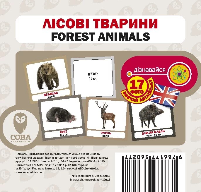 Лісові тварини. 17 карток англійською - Vivat